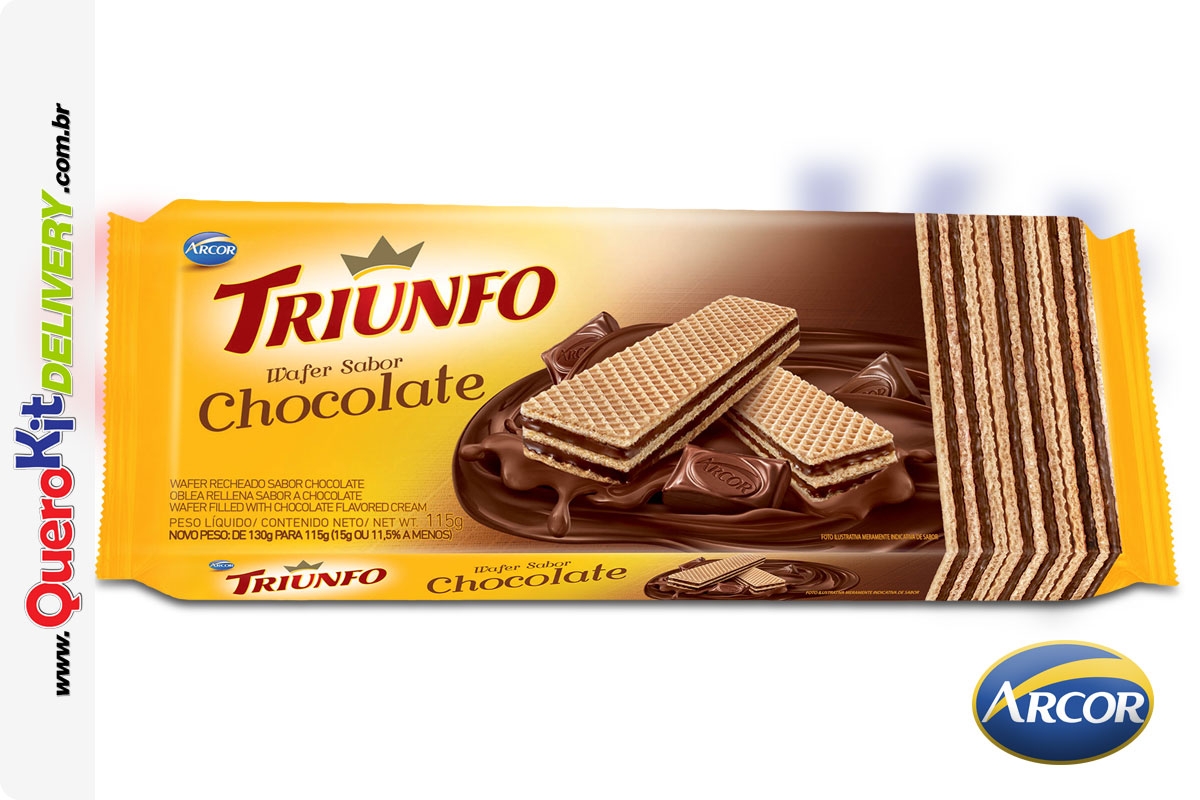 ARCOR <b>TRIUNFO WAFER 105G CHOCOLATE</b> - CAIXA COM 48 UNIDADES