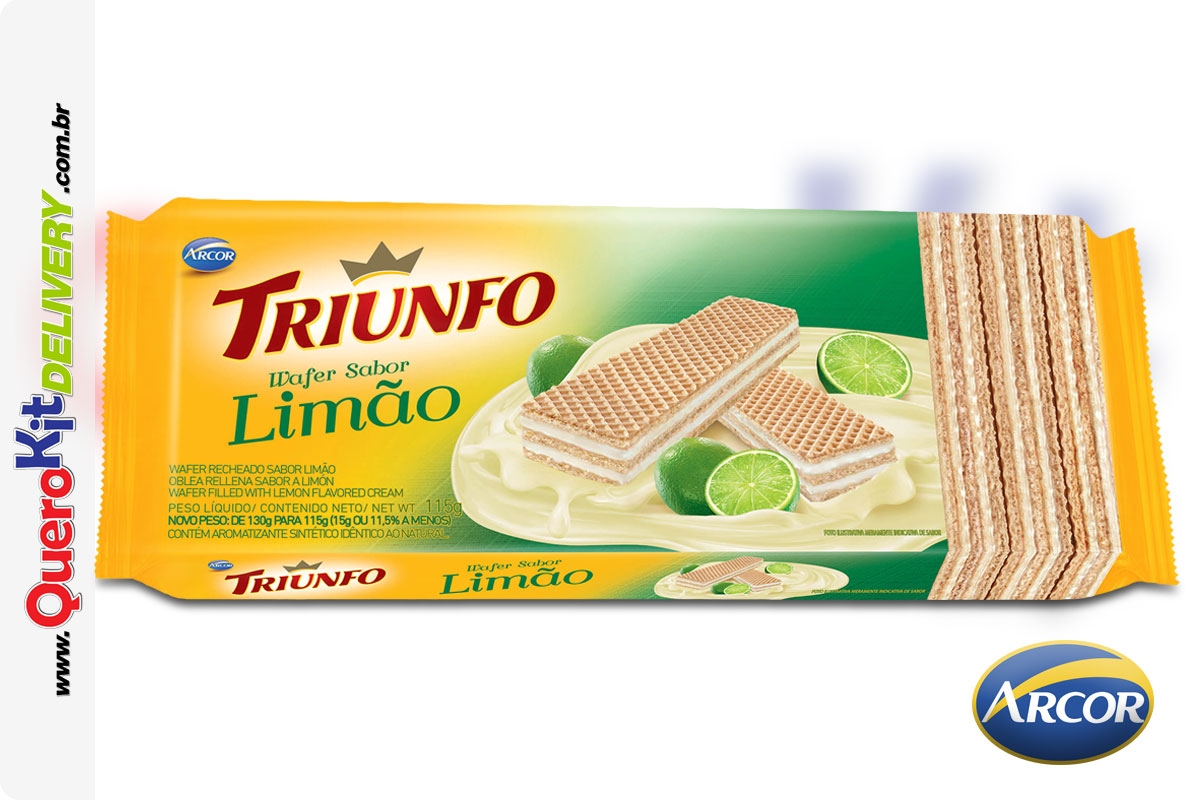 ARCOR <b>TRIUNFO WAFER 105G LIMÃO</b> - CAIXA COM 48 UNIDADES